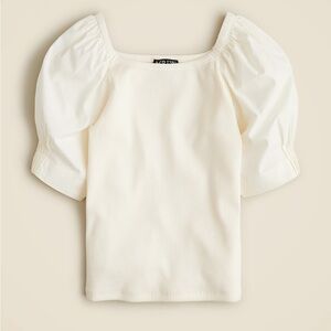 NWT J.Crew Vintage rib top with cotton poplin puff sleeves